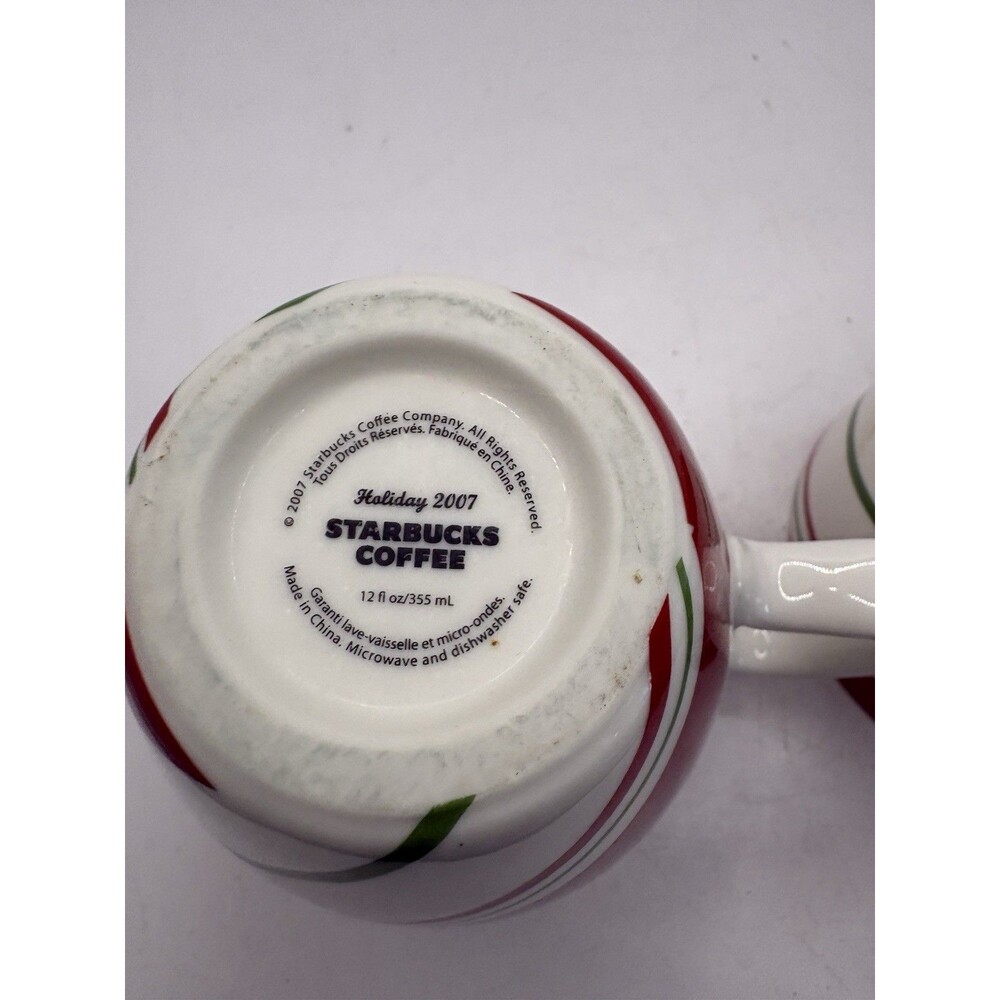 Starbucks Coffee Mug 2 Cups 5 1/3" Red White Green Striped Candy Cane Holiday - Picture 7 of 8